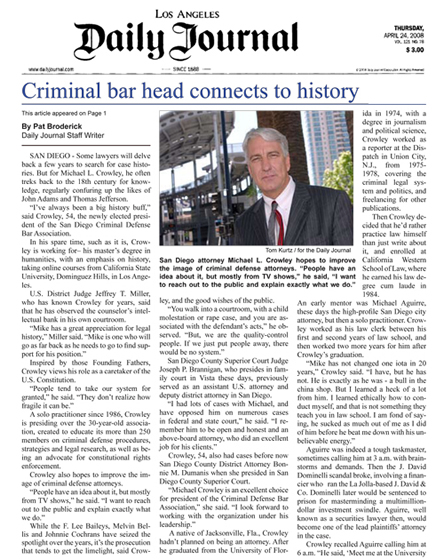 Los Angeles Daily Journal article about Michael Crowley
